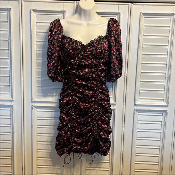 For Love & Lemons Floral Ruched Melrose Dress Sz S - Picture 4 of 10